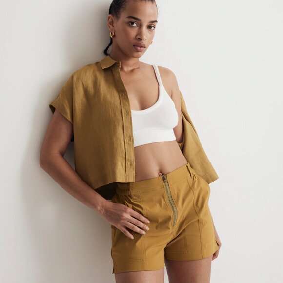 Madewell Zip-Front Tapered Shorts in Citrus Lime Size L - Picture 1 of 5